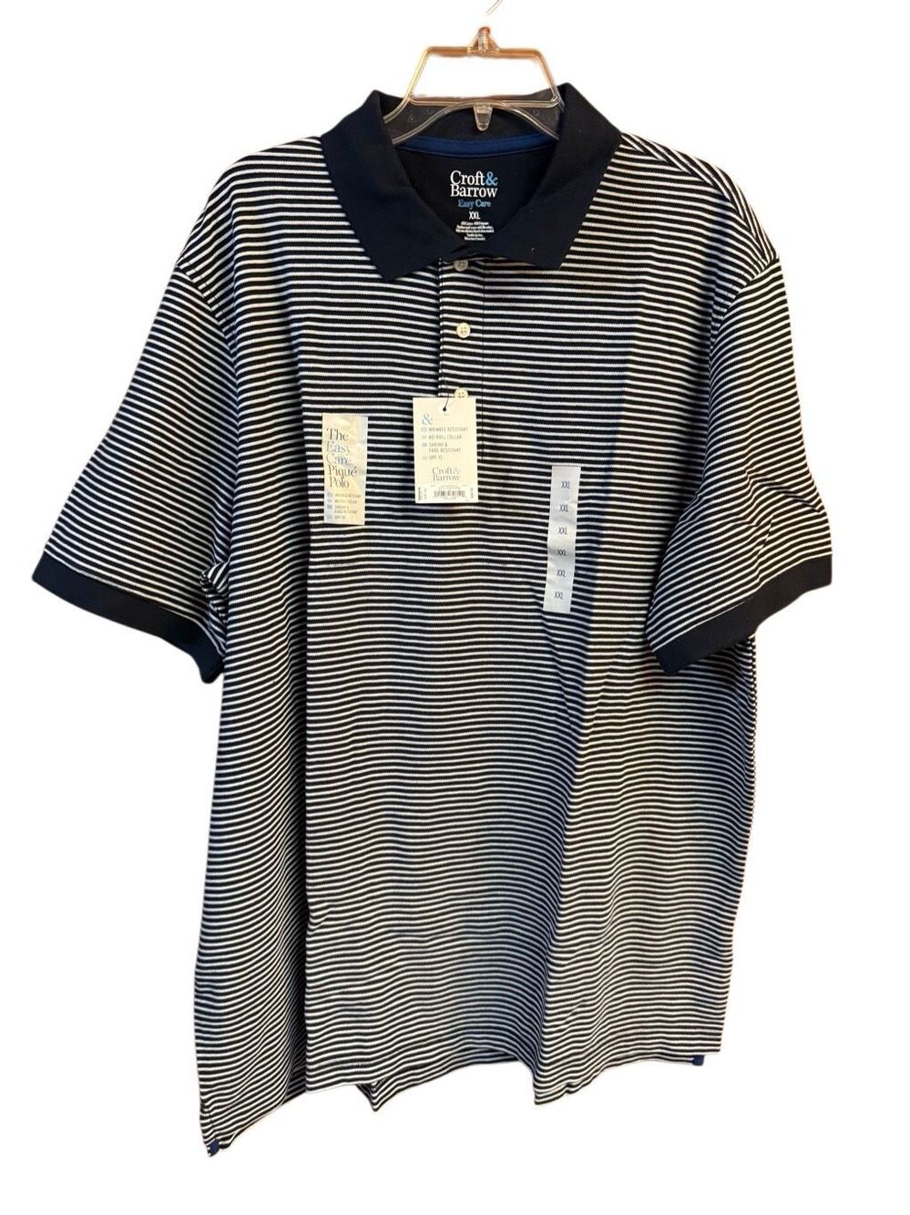 Croft & Barrow Men’s Stripe Polo Navy/White Sz XXL NWT